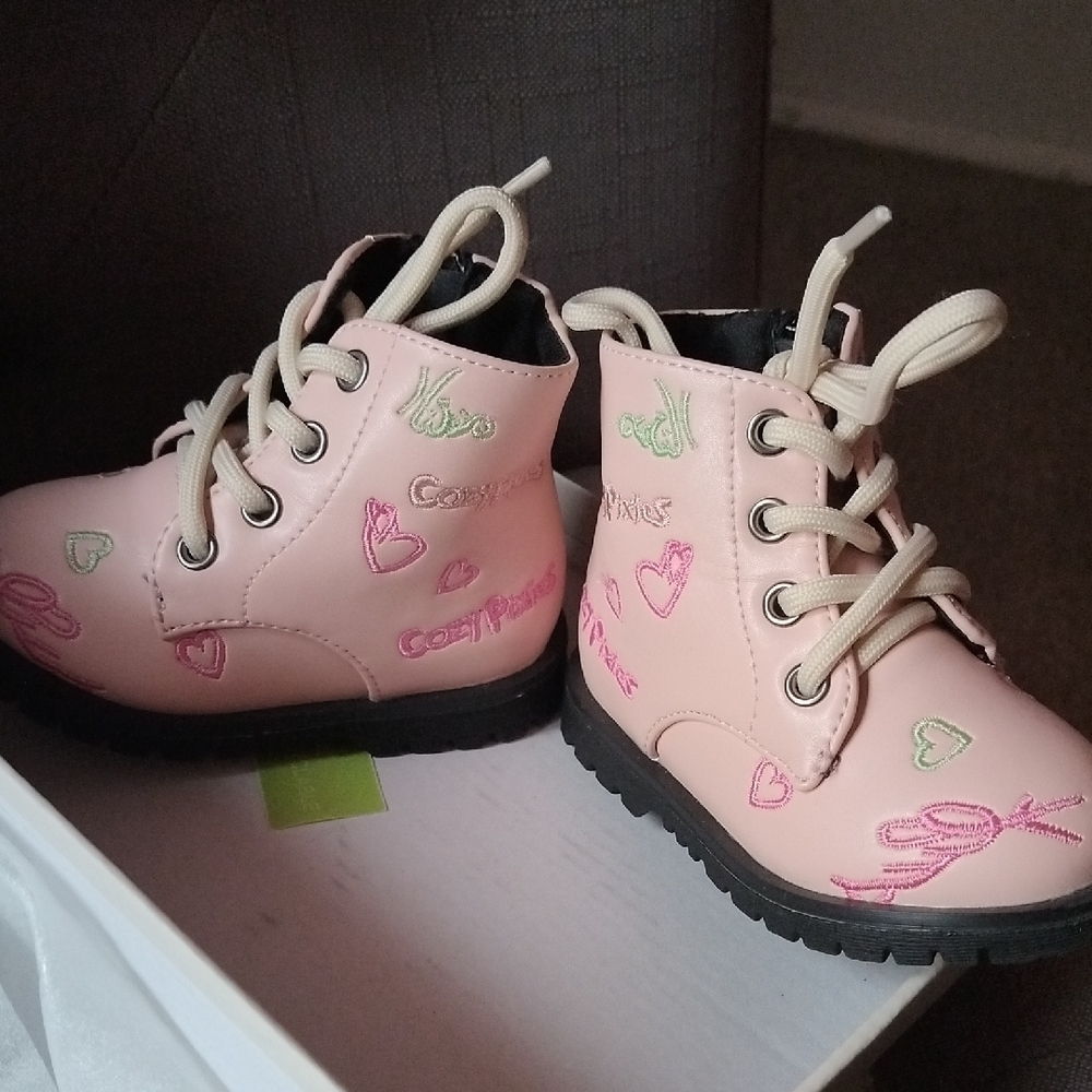 Kids Pink Lace-Up Boots